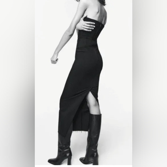 Zara Black Strapless Midi Dress - Picture 4 of 7